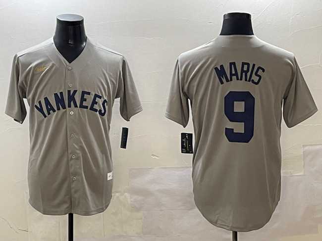 Mens New York Yankees #9 Roger Maris Gray Cool Base Stitched Jersey